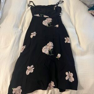 Reformation Black and Pink Spaghetti Strap Midi Sundress